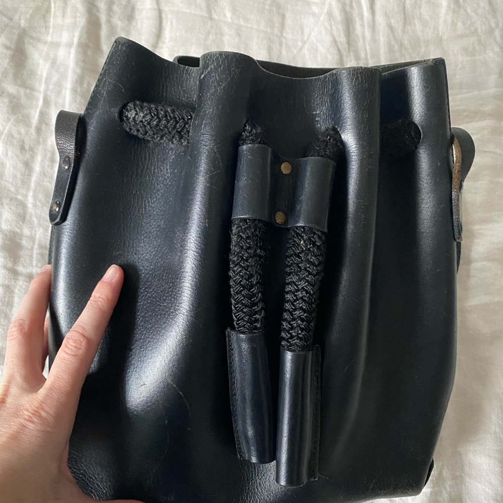 Black Leather Bucket Bag